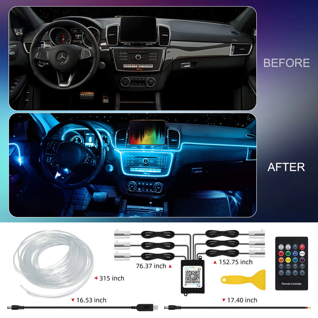 Car Interior LED Light RGB Fiber Optic Ambient Strip Neon Lighting Kit APP Remote Control Auto Decorative Atmosphere Lamps